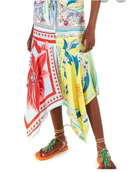 Fsrm rio Dresses & Skirts - Farm Rio Azalea Mix Midi Skirt Asymetrical Floral Handkerchief Hem medium NWT